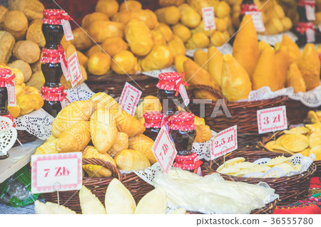 Traditional polish smoked cheese oscypek on market 36555780