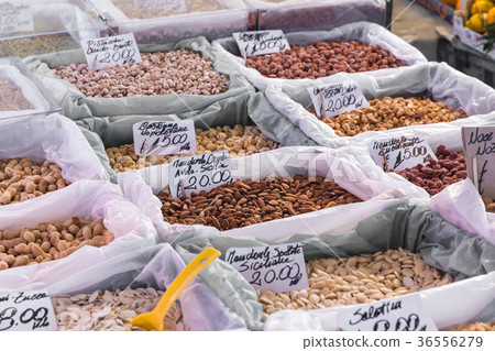 Many different colorful spices, nuts, dried fruits 36556279