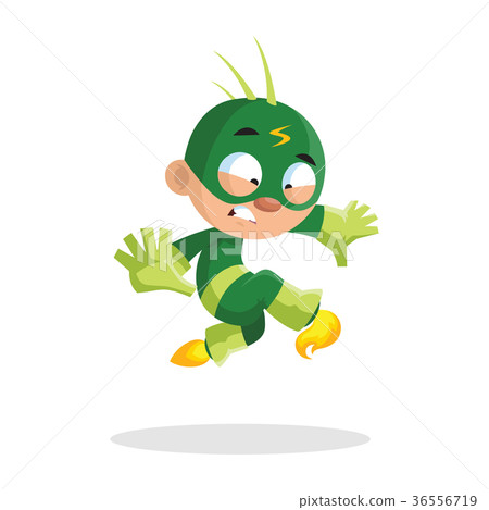 Cute funny superhero boy character in a green Cute funny superhero boy character in a green 36556719