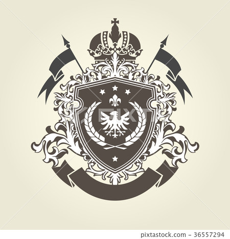 Royal coat of arms - heraldic blazon with crown Royal coat of arms - heraldic blazon with crown 36557294