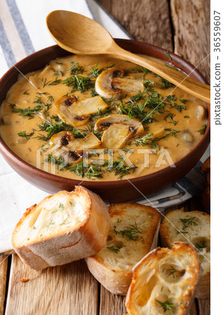 Hungarian mushroom soup with dill and toast Hungarian mushroom soup with dill and toast 36559607