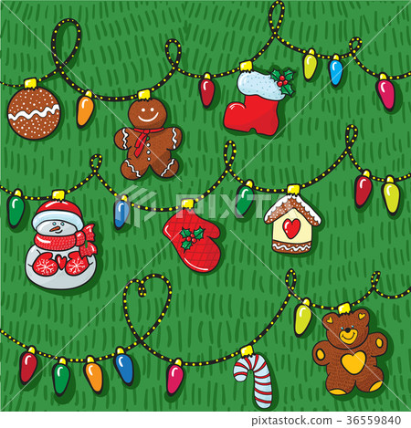 Set of christmas decoration hand draw with pattern 36559840