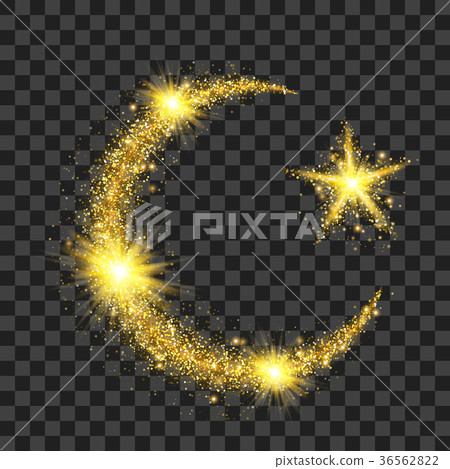 Golden particles wave in form of crescent and star Golden particles wave in form of crescent and star 36562822