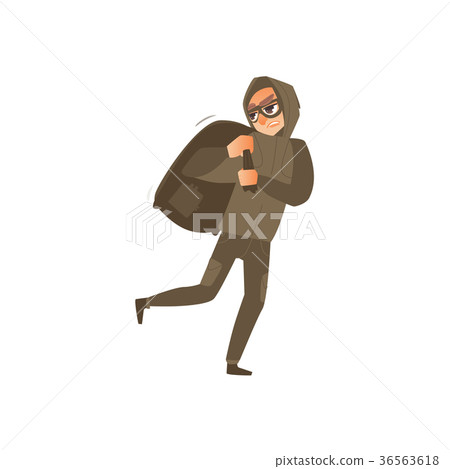 Thief, burglar in mask runs away with bag of loot Thief, burglar in mask runs away with bag of loot 36563618