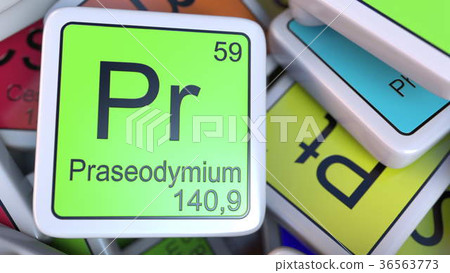 Praseodymium Pr block on the pile of periodic 36563773