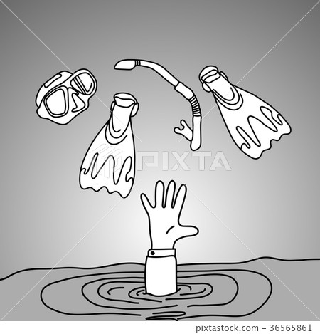 Businessman drowning in the sea  36565861