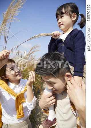 Dad, Mom, Daughter, Autumn, Park 36570862