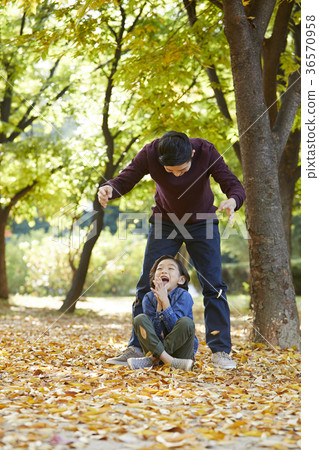 Dad, son, family, park, autumn 36570958