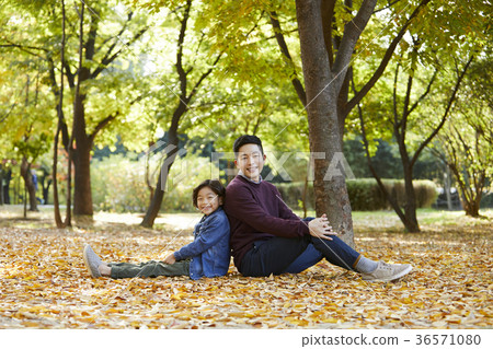 爸爸，兒子，家庭，公園，秋天 36571080