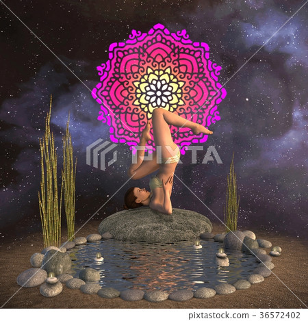 Beautiful girl doing yoga and meditation 3d 36572402