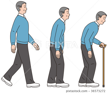 一個男人用拐杖和一個健康的行走的人 36573272