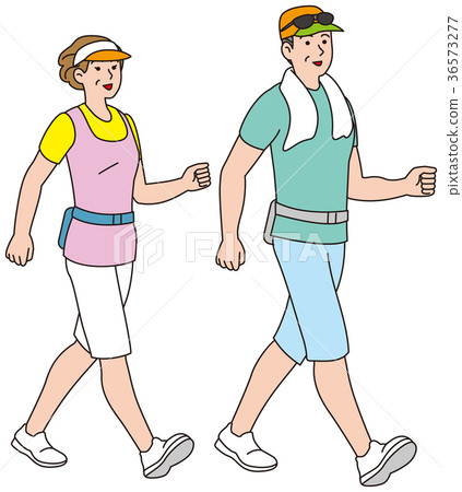 Middle-aged couple walking in summer clothes 36573277