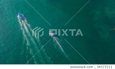 Aerial view of speed boat in the sea 36573511