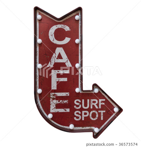 coffee sign board with light bulb, arrow shape  36573574