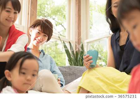 Mom friends relaxing in the living room Mom friends relaxing in the living room 36575231