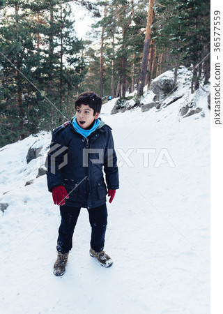 Young boy playing with snowballs Young boy playing with snowballs 36577559