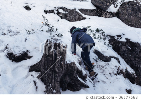 Boy playing with snowballs 36577568