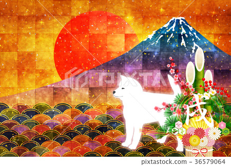 New Year's card, Mt. Fuji background 36579064