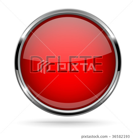 Red DELETE glass button with chrome frame Red DELETE glass button with chrome frame 36582193