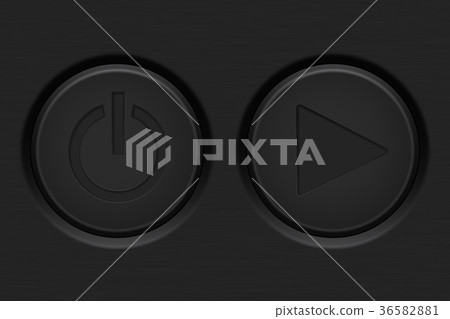 Black plastic buttons. Power and Play. On dark Black plastic buttons. Power and Play. On dark 36582881