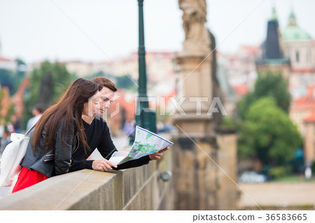 Romantic couple walking together in Europe. Happy 36583665