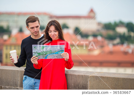 Romantic couple walking together in Europe. Happy 36583667