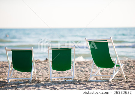 Deckchairs on european beach in Forte dei Marmi 36583682