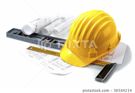 isolated hard hat with tools on white 36584214