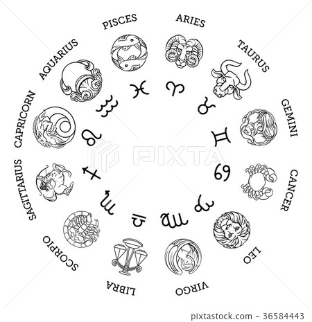 Astrological horoscope zodiac star signs symbols Stock