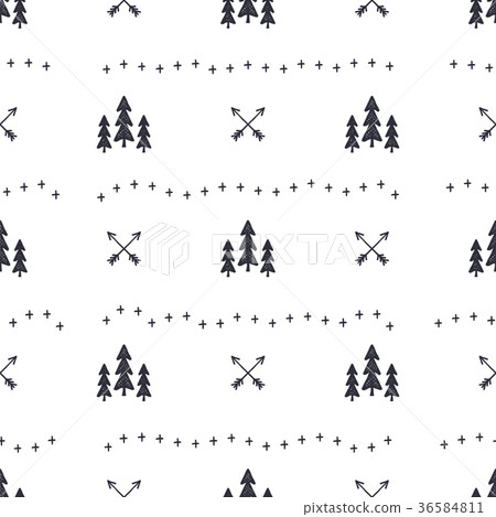 Hand drawn seamless pattern with Christmas tree 36584811