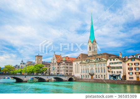 View of the historic city center of Zurich with View of the historic city center of Zurich with 36585309
