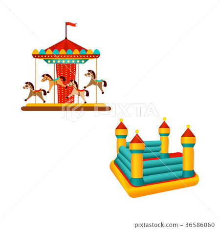 Flat carousel ride and inflatable bouncy castle 36586060