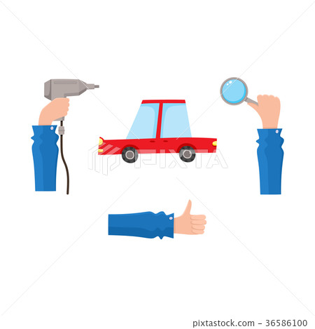 vector flat car service, maintenance icons set 36586100