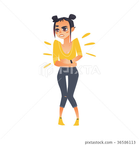 Woman, girl having stomach pain, menstrual crams 36586113
