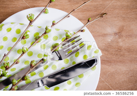Spring Festive Table Setting with Cutlery. 36586256
