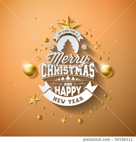 Vector Merry Christmas Illustration With Gold Stock Illustration Pixta