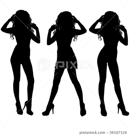 Beautiful fashion girl silhouette on a white-插圖素材 [36587326] - PIXTA圖庫
