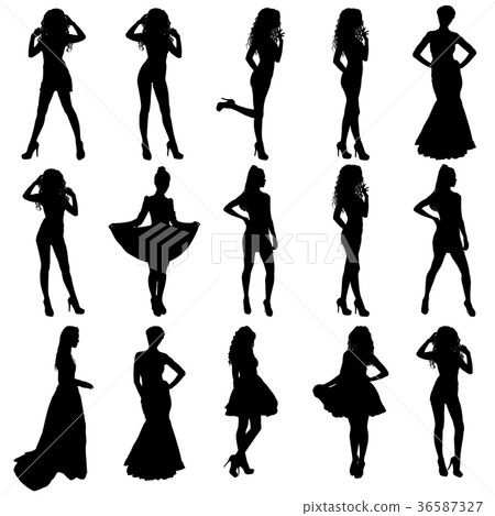 Beautiful fashion girl silhouette on a white - Stock Illustration ...