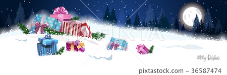 Winter Holidays Horizontal Banner With Nigth 36587474