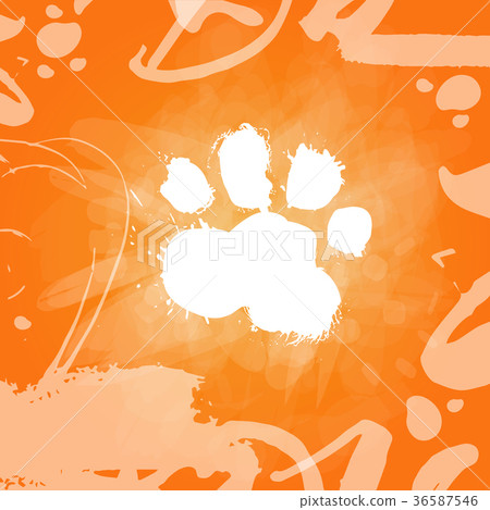Grunge Dog Food Print Over Orange Background 36587546