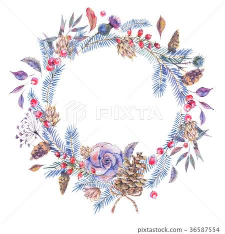 Watercolor natural vintage wreath with roses 36587554
