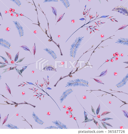 Watercolor seamless pattern with branches - Stock Illustration ...