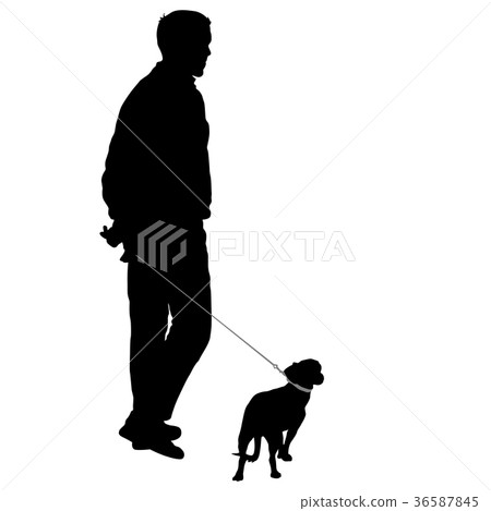 Silhouette of man and dog on a white background 36587845