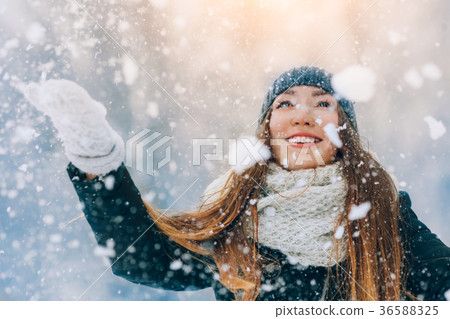 Winter young woman portrait. Beauty Joyful Model Winter young woman portrait. Beauty Joyful Model 36588325