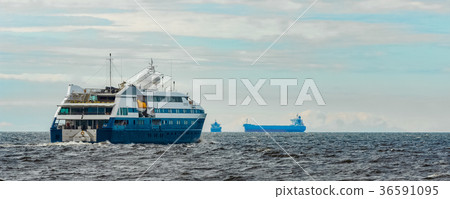 Blue small cruise ship 36591095