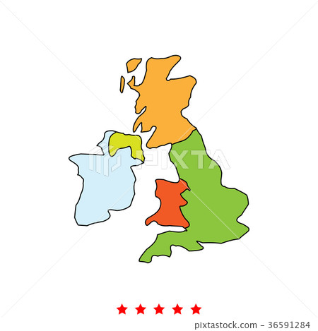 Map of United Kingdom icon . Different color . 36591284