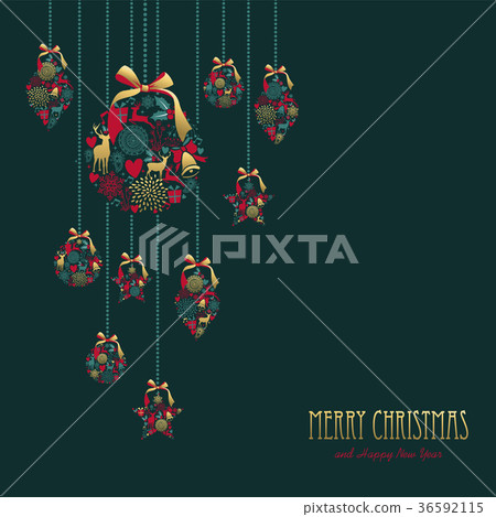 Christmas and new year gold deer ornament card - Stock Illustration ...