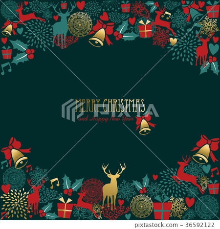 Christmas and new year gold deer ornament card - Stock Illustration ...