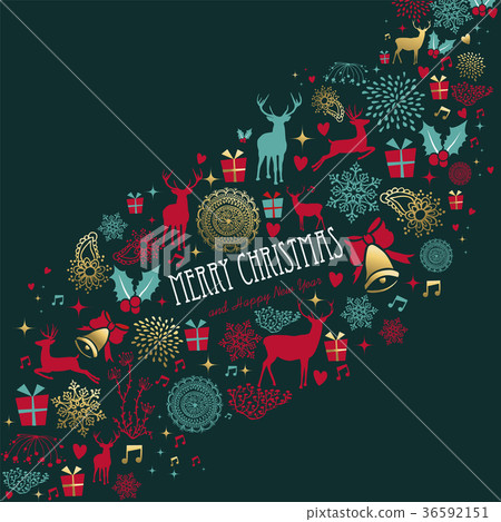 Christmas and new year gold deer ornament card - Stock Illustration ...