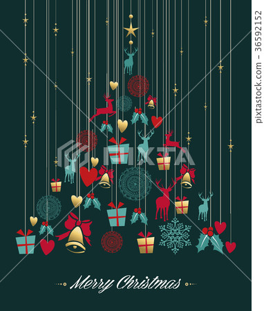 Christmas pine tree gold decoration greeting card 36592152